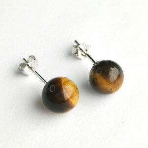 6mm Tiger Eye  bead ball earrings on  Sterling silver post 🆕